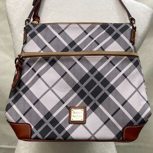Like New Dooney & Bourke Harding Plaid Crossbody Bag Gray and White
